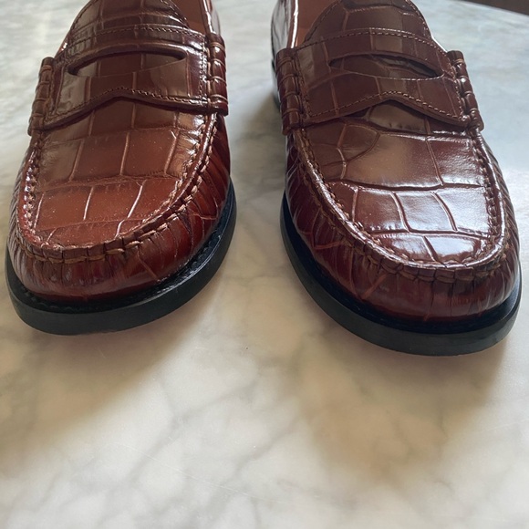 New J. Crew Brown Croc Embossed Leather Loafers Size 6.5 - Picture 7 of 14